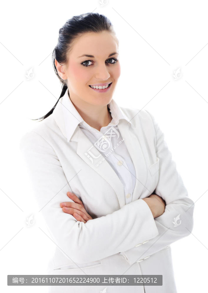 穿著白色西裝的年輕女商人
