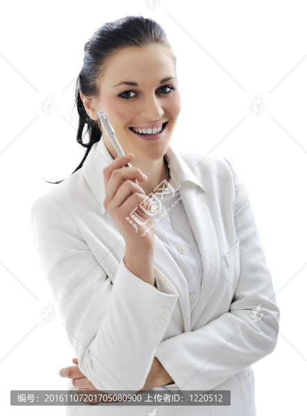 穿著白色西裝的年輕女商人