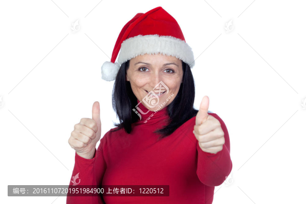 漂亮女孩用圣誕帽說OK