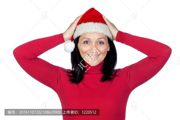 驚訝的女孩與圣誕帽