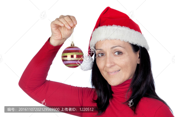 美麗的女孩與紅色圣誕球