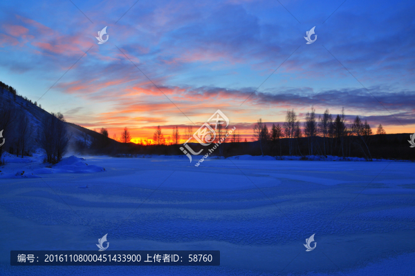 雪原樹林朝霞