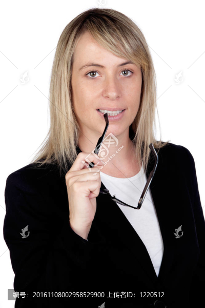 沉思的女商人戴眼鏡