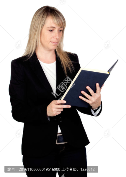 金發(fā)碧眼的女商人，讀一本書