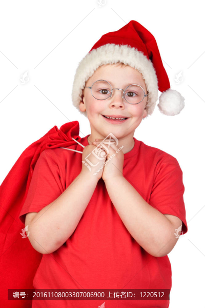 可愛的孩子戴圣誕帽和眼鏡