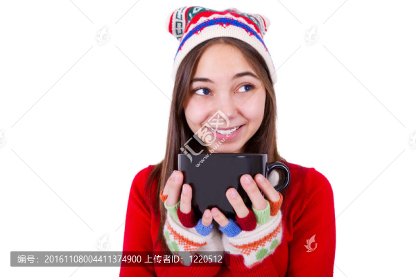 少女拿著咖啡杯