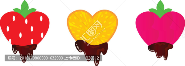 Strawberry；橘子和覆盆子巧克力心。插畫