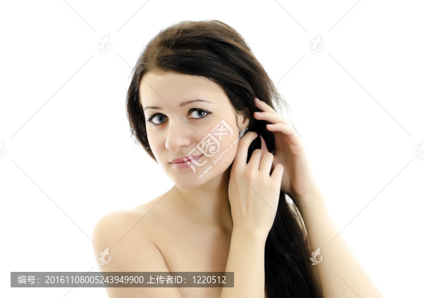 特寫美麗女人的肖像。白色孤立。
