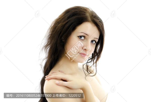 特寫美麗女人的肖像。白色孤立。