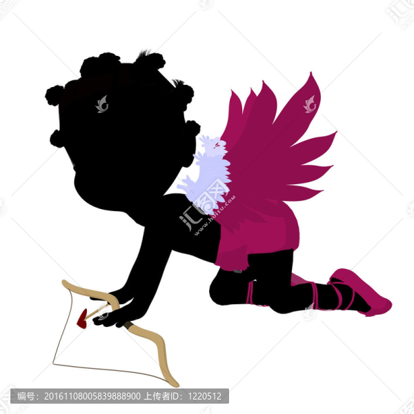 小非洲裔丘比特女孩插畫剪影