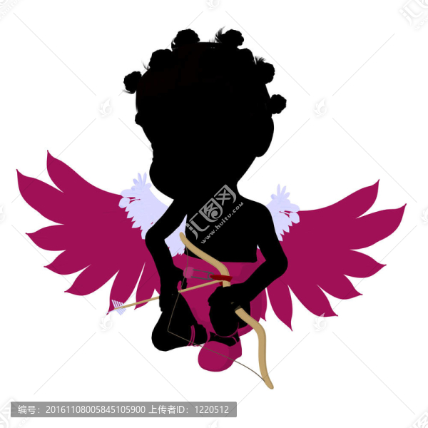 小非洲裔丘比特女孩插畫剪影