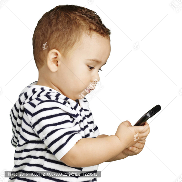 滑稽小孩在白色背景上觸摸移動的肖像