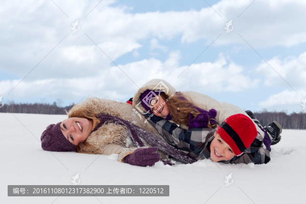 在雪中玩的家庭