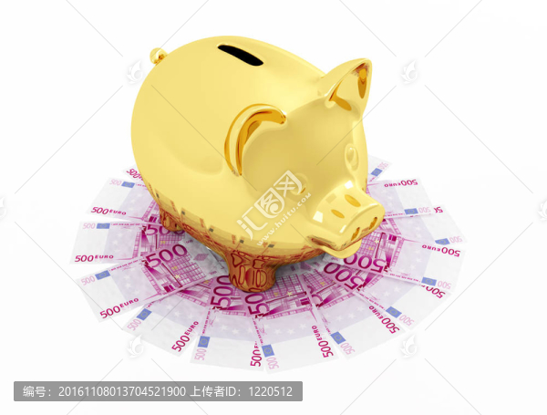 金色的小豬銀行歐元鈔票