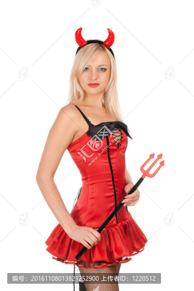 漂亮的金發(fā)女郎穿著惡魔服裝