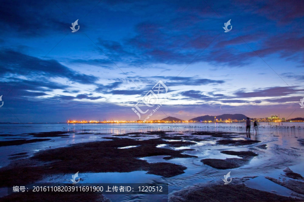 在香港濕地和海岸的日落