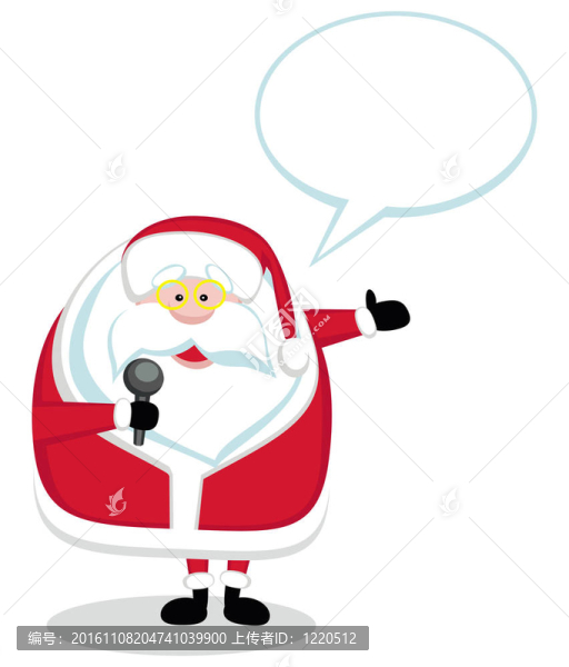 Cartoon,Santa與麥克風和語音泡沫隔離。插畫