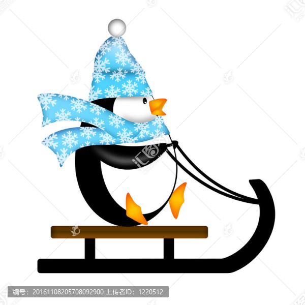可愛的企鵝在雪橇上的插圖