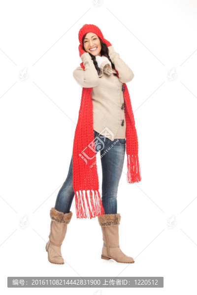 戴帽子的漂亮女人；圍巾和手套