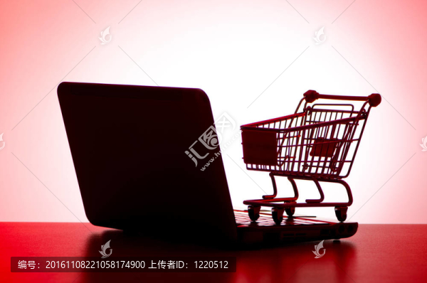 購(gòu)物車和筆記本電腦silhoette