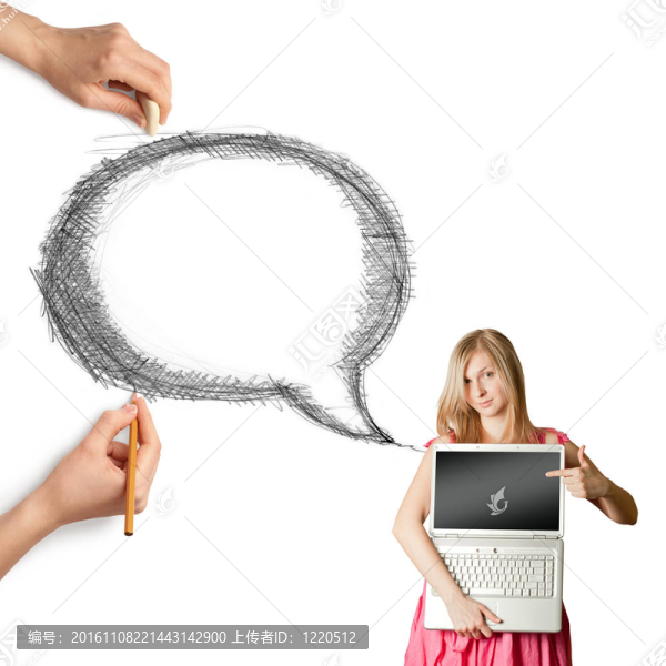人的手與語言泡沫和女人