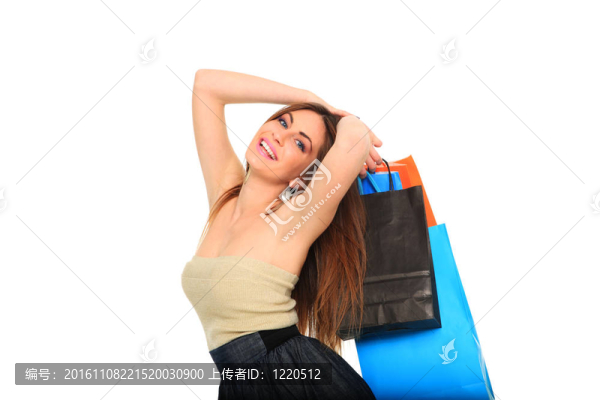 可愛的女人與購物袋