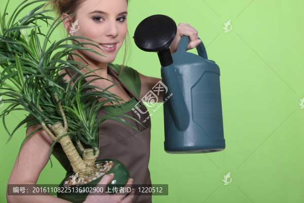 女人給植物澆水