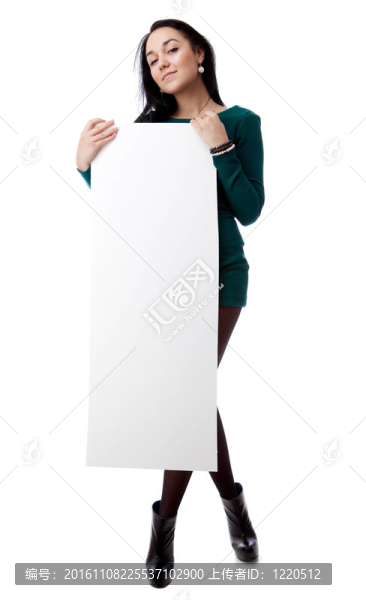 美麗性感女子抱空白板。