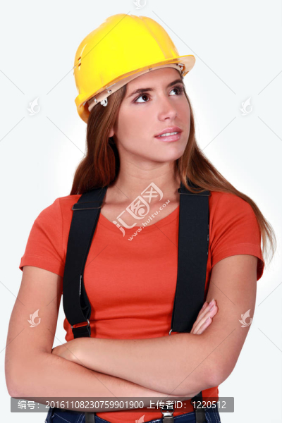 一個(gè)女建筑工人的畫像。