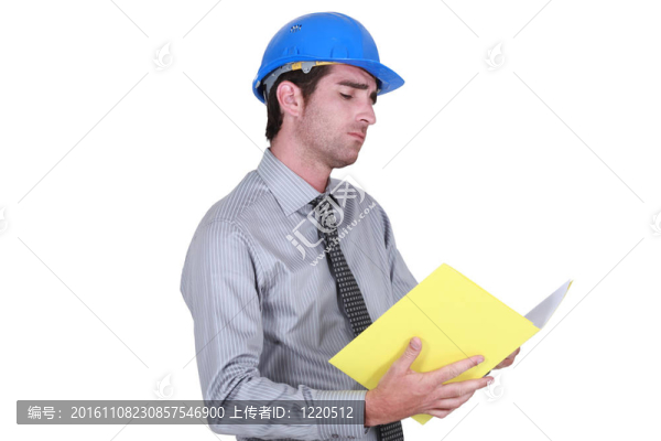 商人戴頭盔記筆記