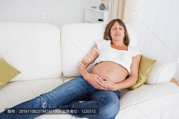 美麗的孕婦在沙發(fā)上擺姿勢(shì)