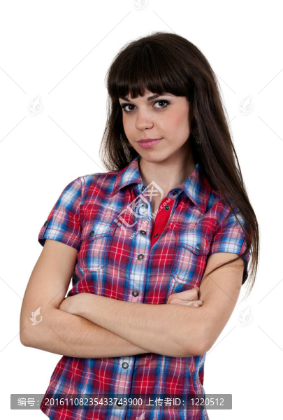 一個穿著紅色格子襯衫的女孩的肖像