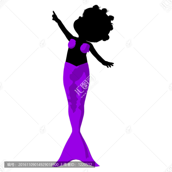 小非洲裔人魚女孩插畫剪影