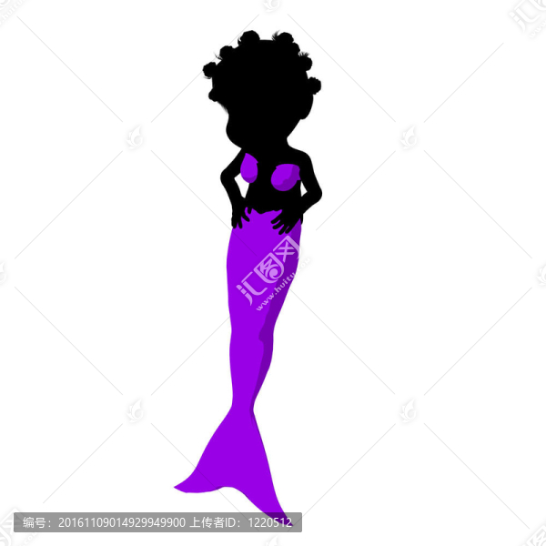小非洲裔人魚女孩插畫剪影
