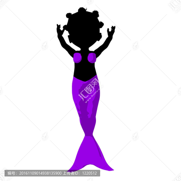 小非洲裔人魚女孩插畫剪影