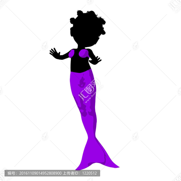 小非洲裔人魚女孩插畫剪影