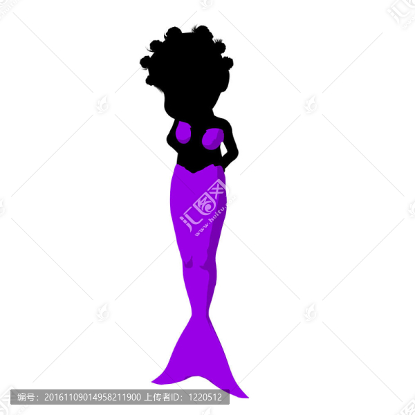 小非洲裔人魚女孩插畫剪影