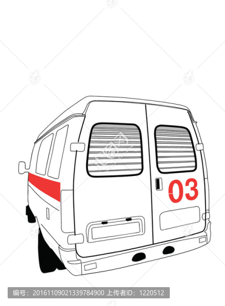 白色背景車救護(hù)車；圖