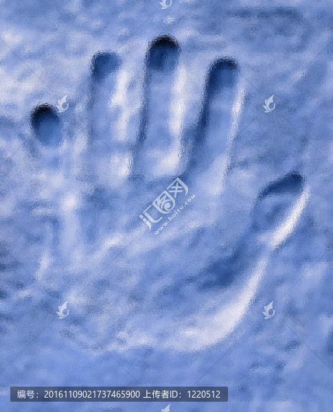 摘要手印在藍水；人的概念