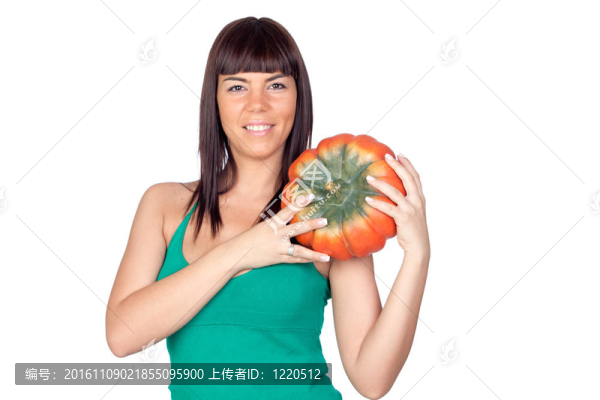 漂亮的女孩，有一個(gè)大南瓜