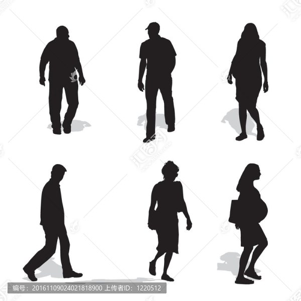 男人和女人行走；剪影