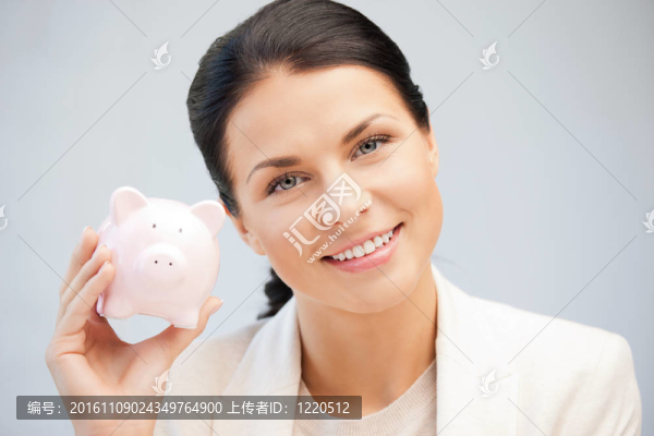 可愛的女人與小豬銀行