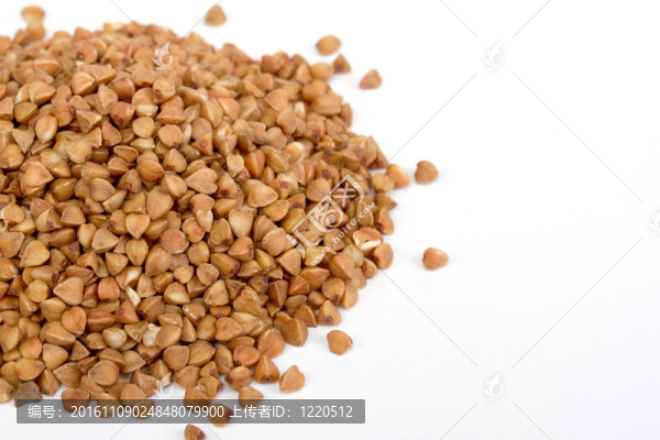 白背景蕎麥。把谷物