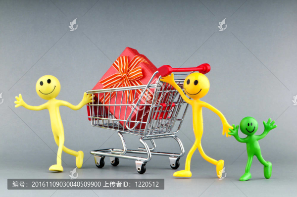 在購物車禮品盒的笑臉