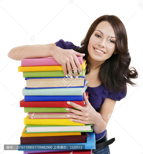 帶疊色書的女孩。