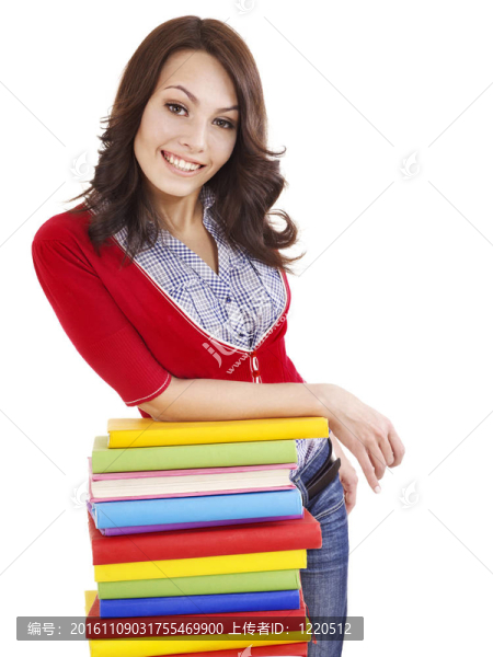 帶彩色書的女孩。