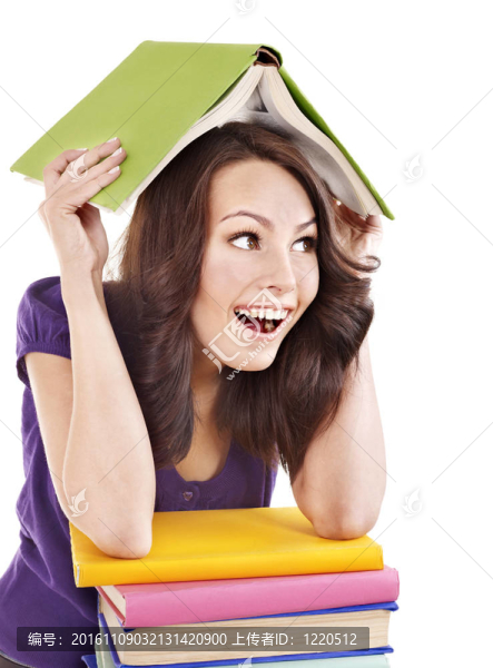 帶疊色書的女孩。
