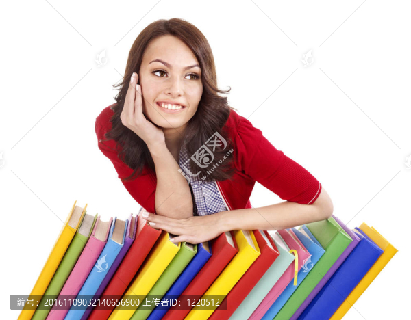 帶疊色書的女孩。