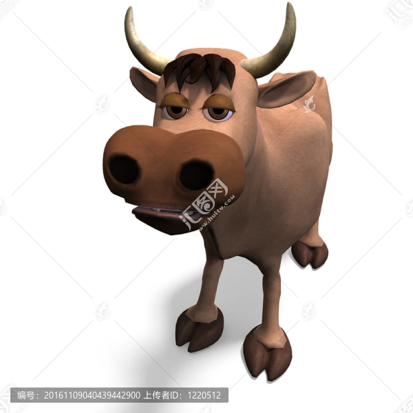 可愛和有趣的卡通公牛。3D渲染與剪輯路徑和陰影超過白色