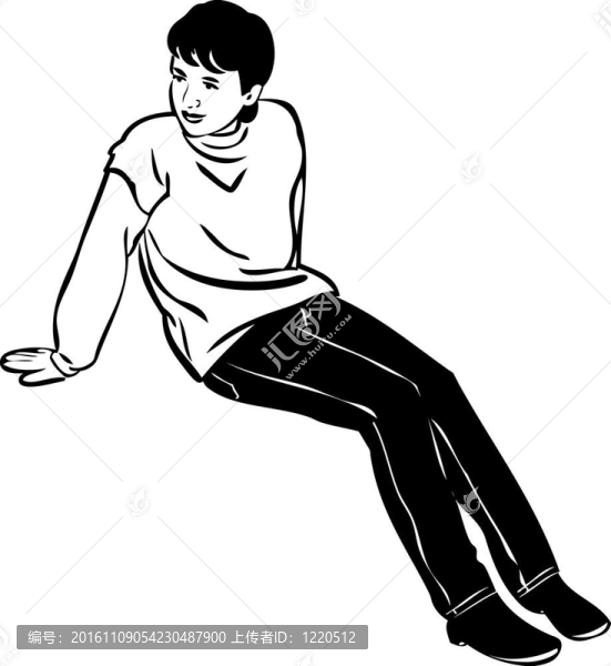 男孩坐下來，靠在胳膊上